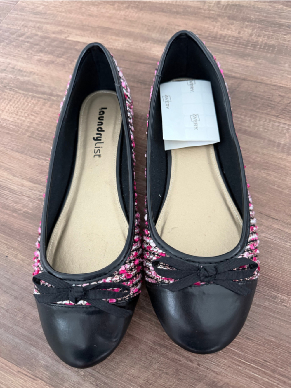 Laundry List Black and Pink Tweed Ballet Flats Size 9